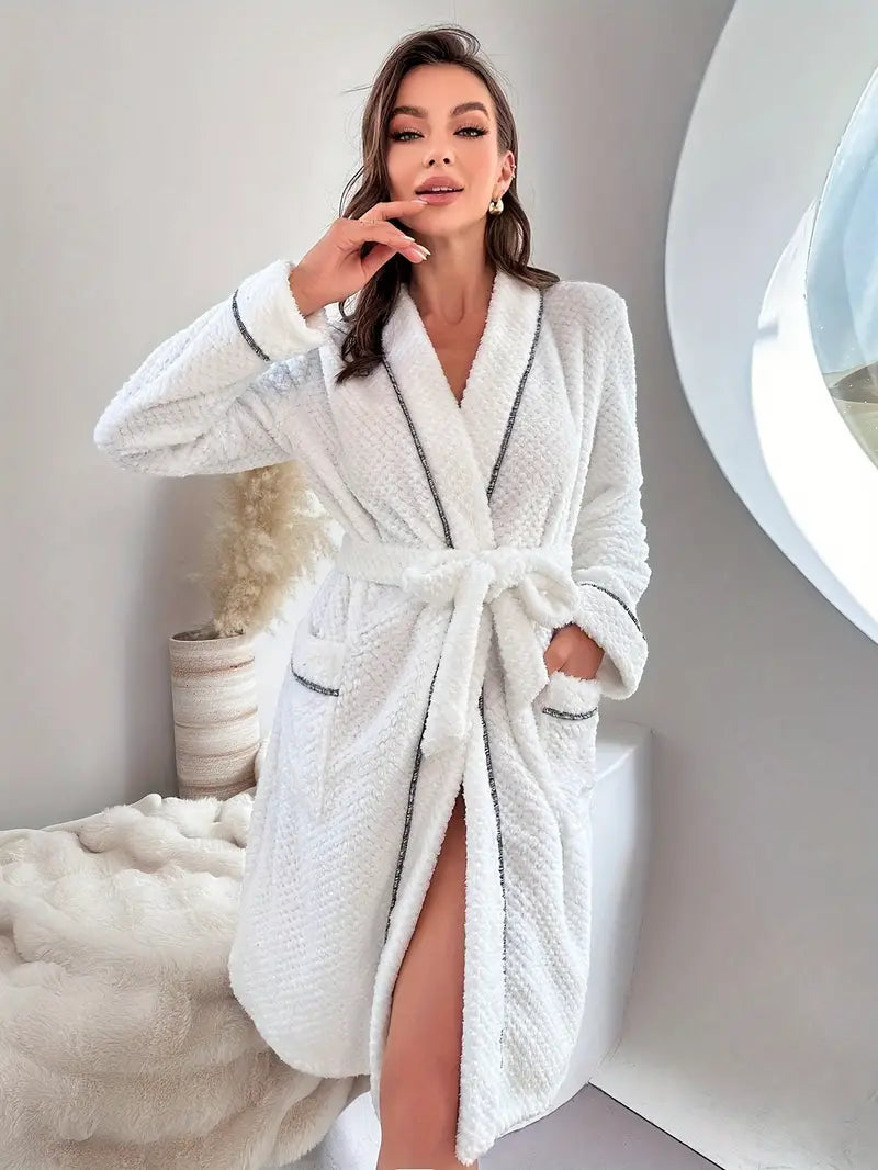 White long waffle towelling bathrobe