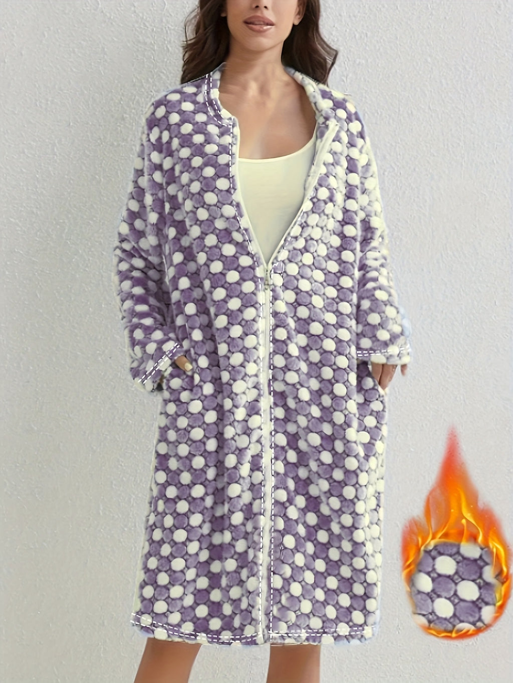 Women's checked flannel zip-up dressing gown