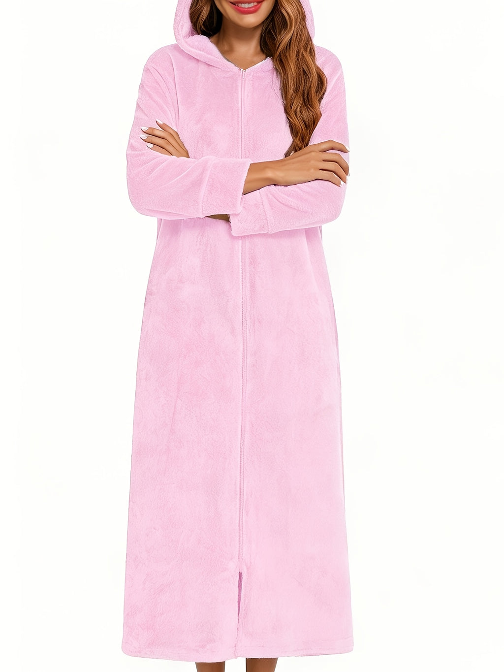 Women's long flannel zip-up dressing gown