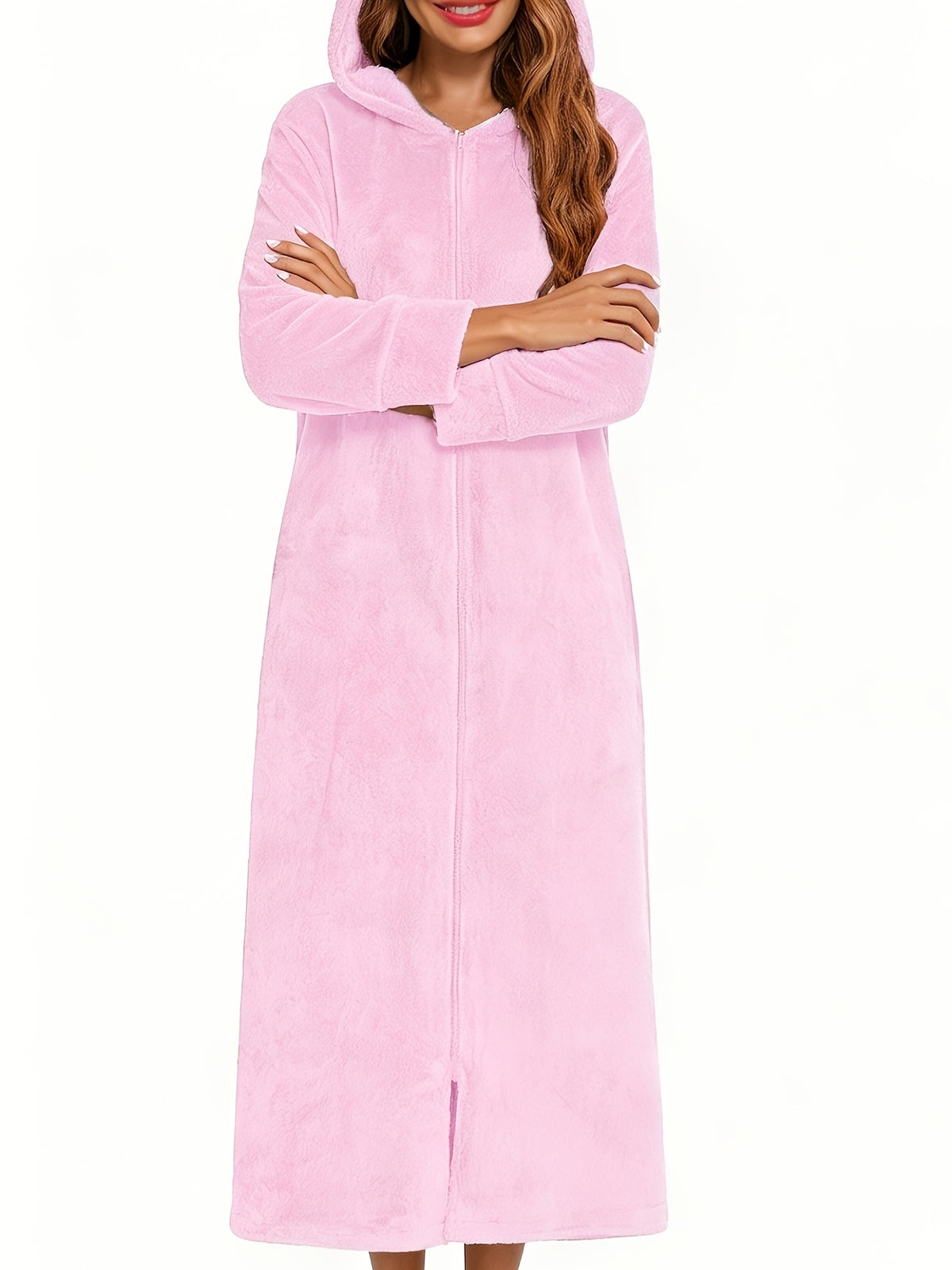 Women's long flannel zip-up dressing gown
