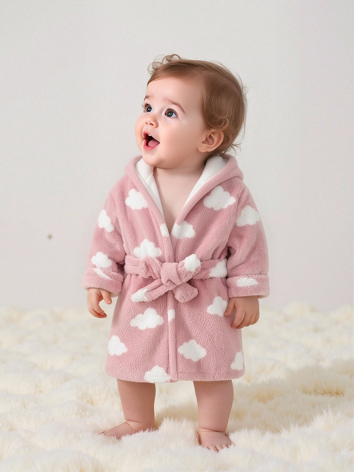 Baby white hooded flannel bathrobe