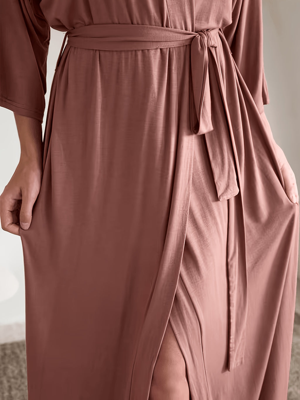 Women's red long satin dressing gown