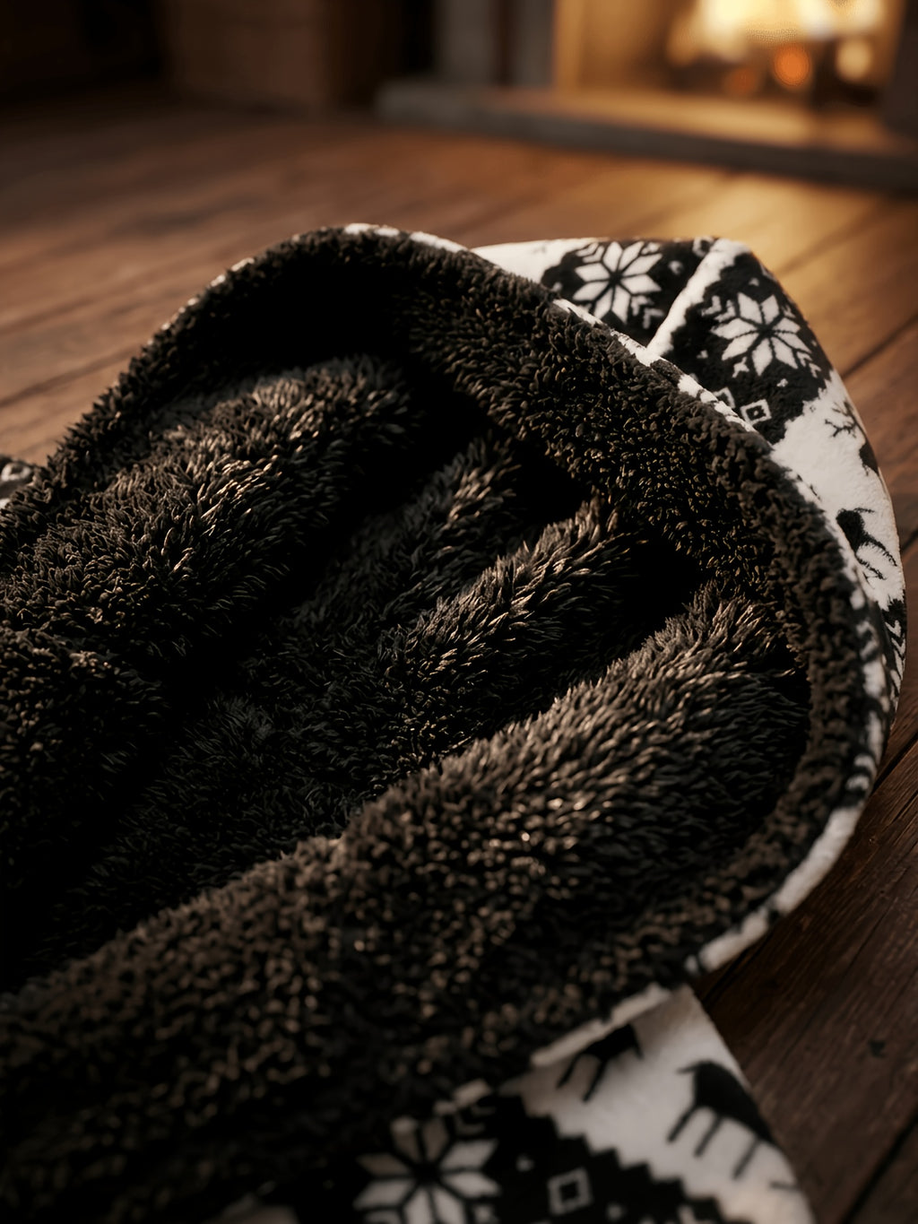 Men's black Fair Isle hooded Christmas dressing gown