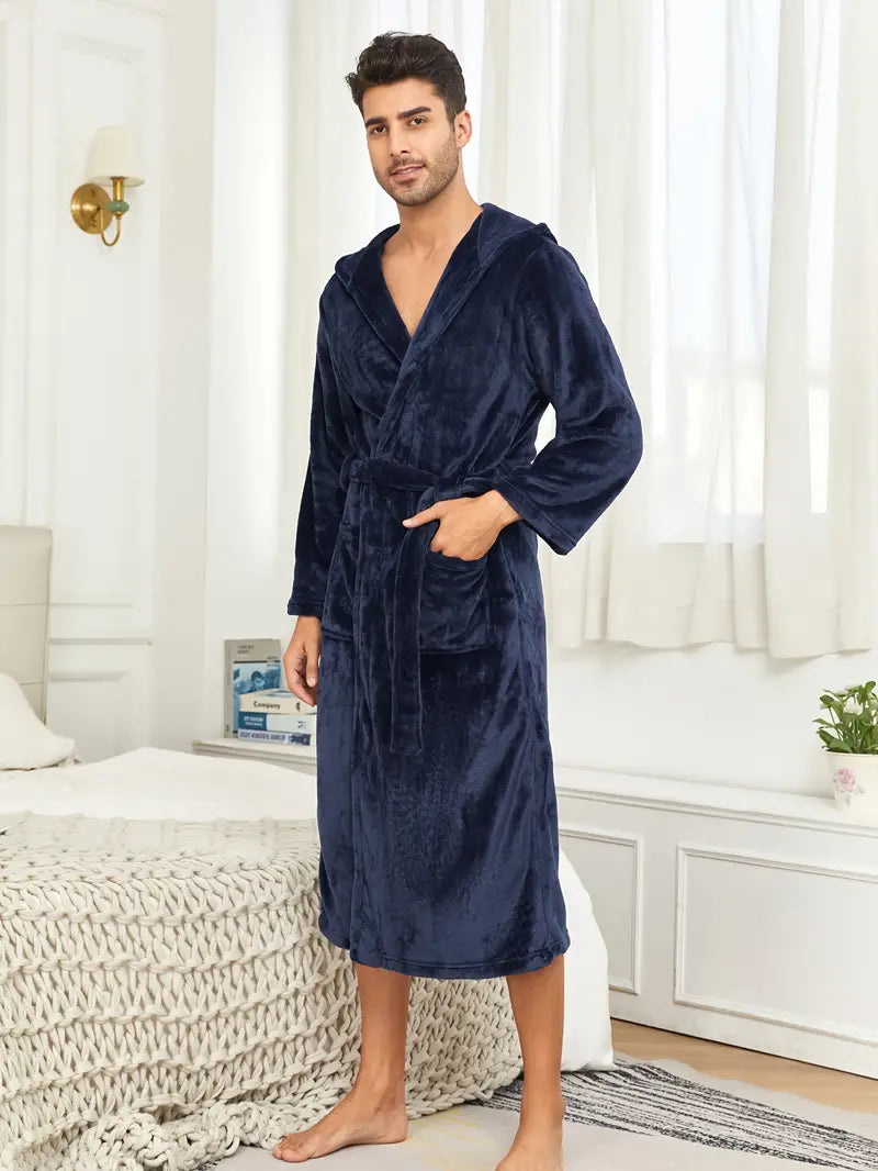 Men's hooded cotton bathrobe — Navy