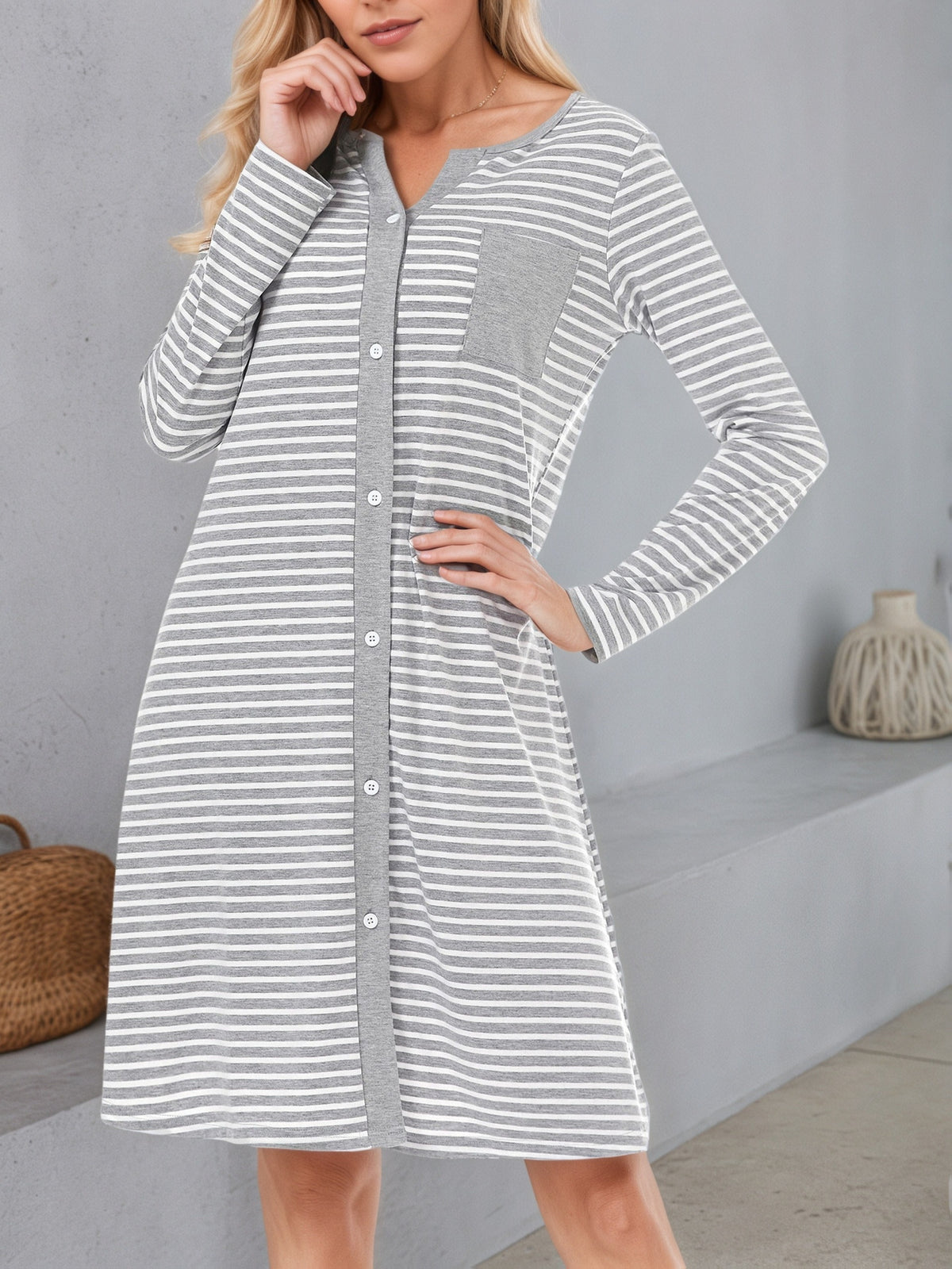 Women's navy striped nursing nightdress