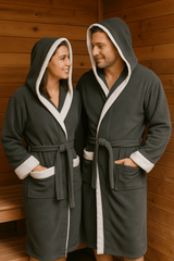 Men's hooded terry towelling bathrobe