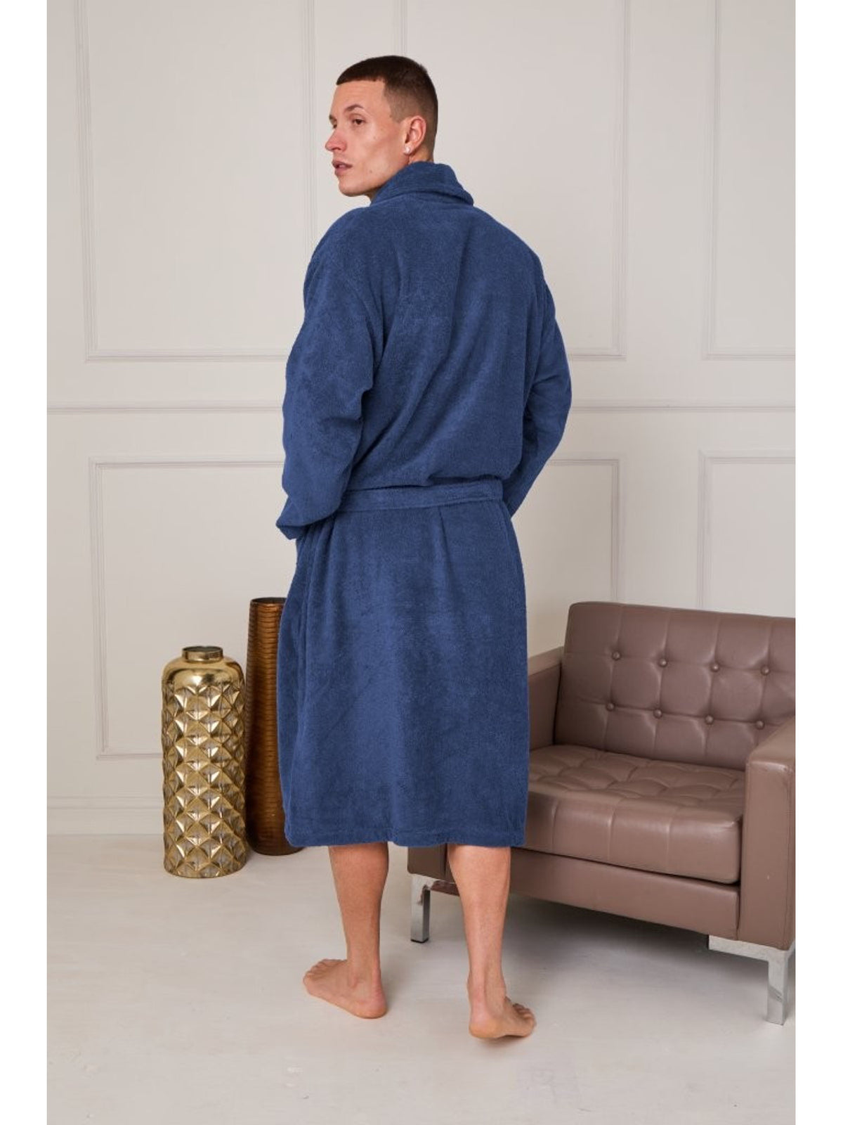 Unisex cotton bathrobe with a shawl collar