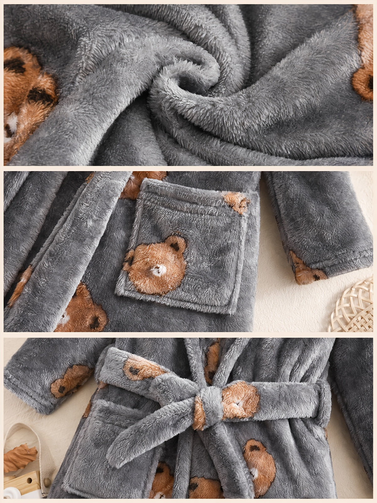Baby grey long hooded bathrobe