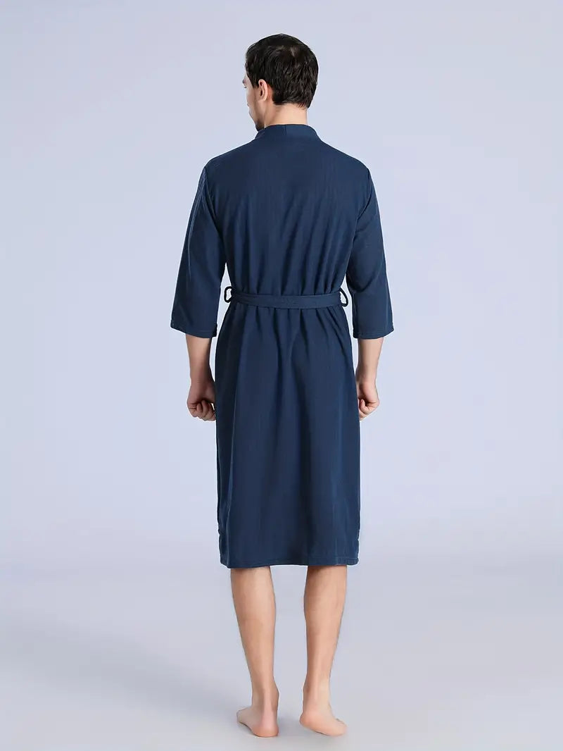 Men's short waffle bathrobe