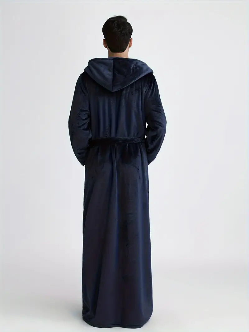 Soft long hooded fleece bathrobe