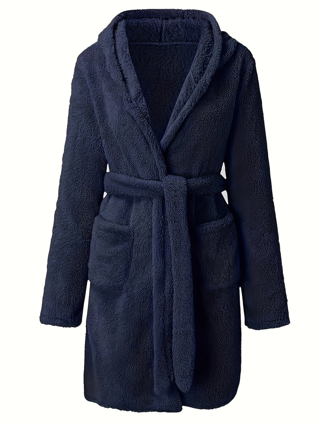 Men's hooded fleece dressing gown with pockets — Blue