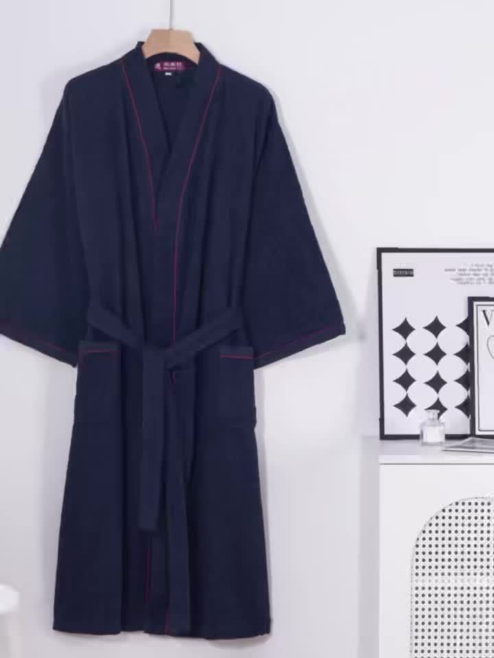 Unisex blue towelling bathrobe