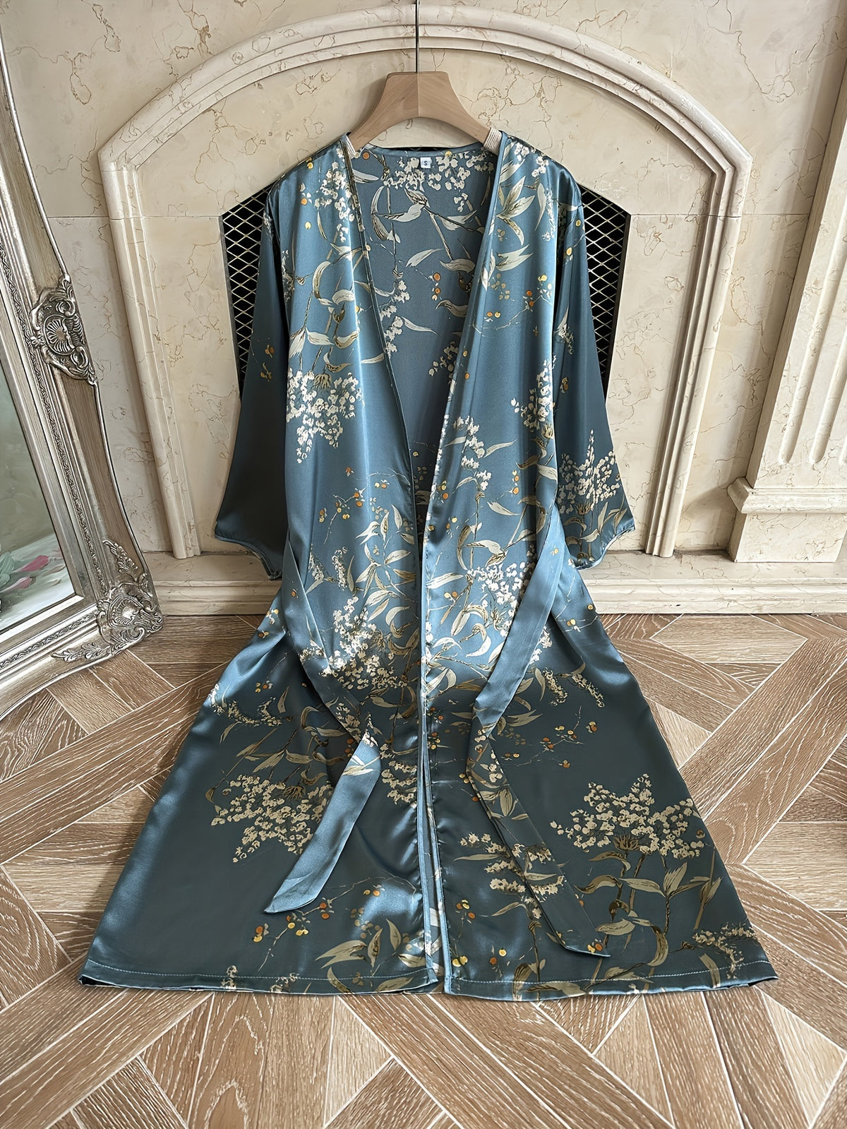 Women's floral satin dressing gown