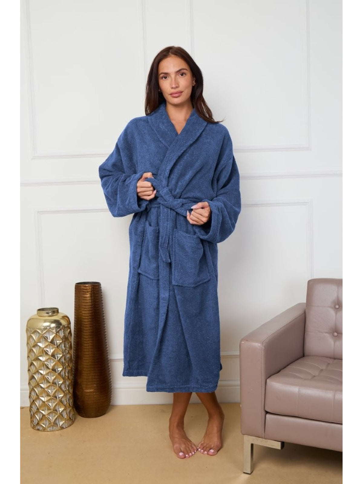 Unisex cotton bathrobe with a shawl collar