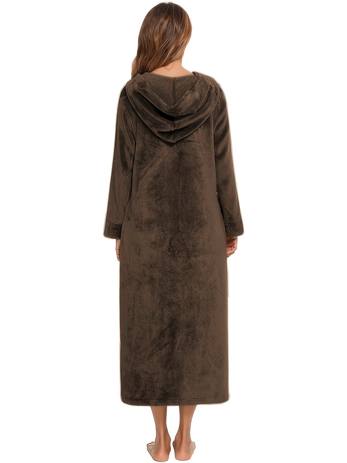 Women's long flannel zip-up dressing gown