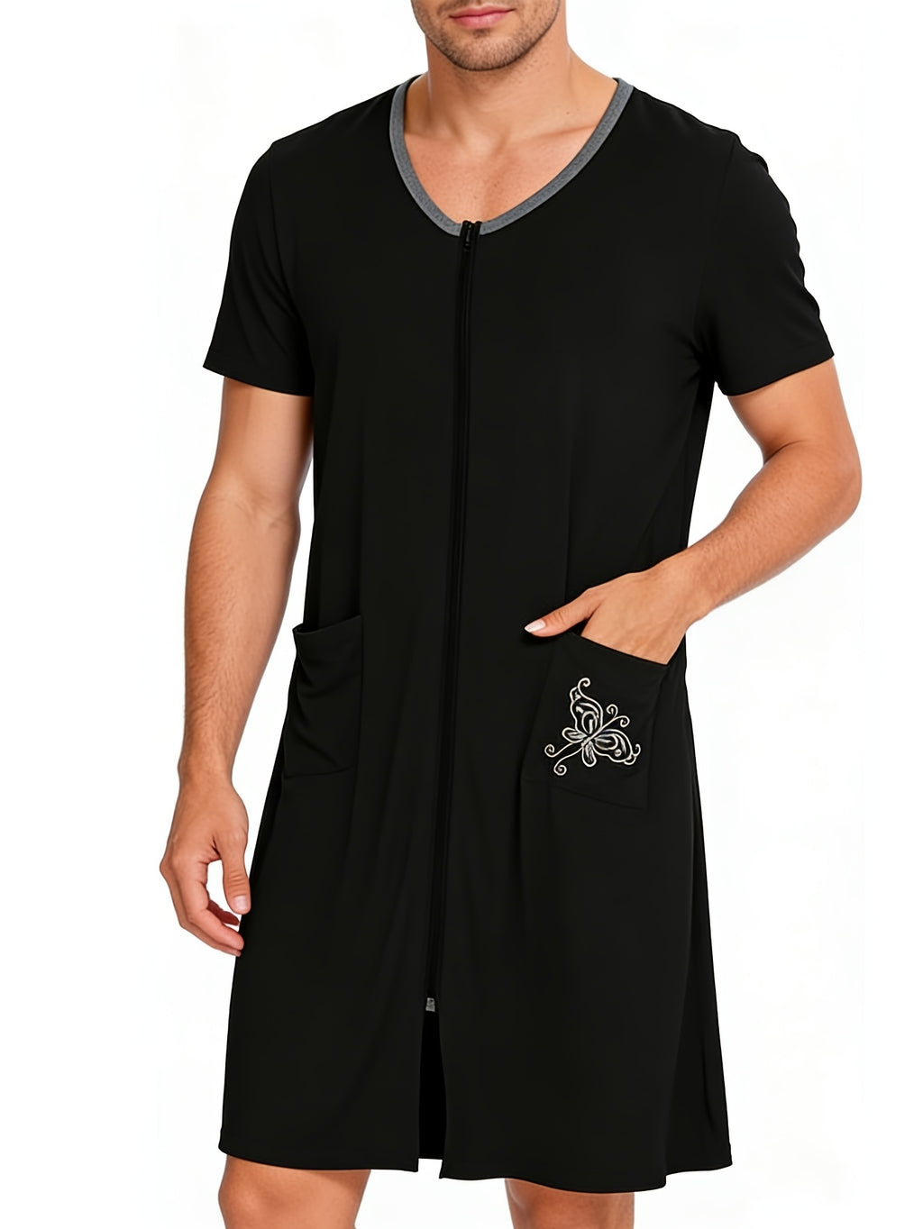 Men's zip front short sleeve lounge robe