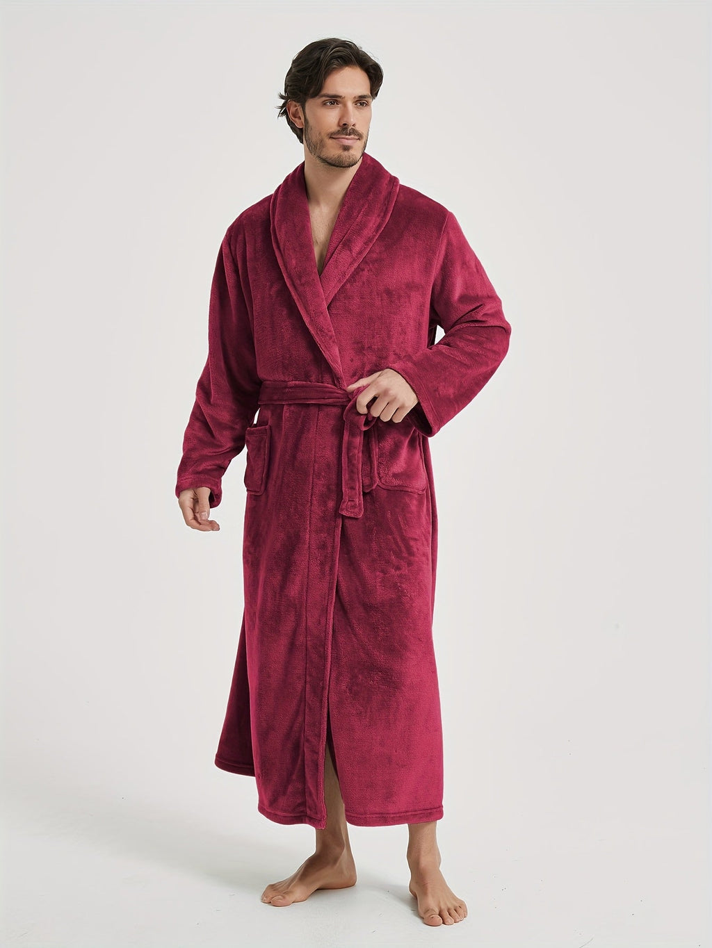 Men's long shawl collar towelling bathrobe
