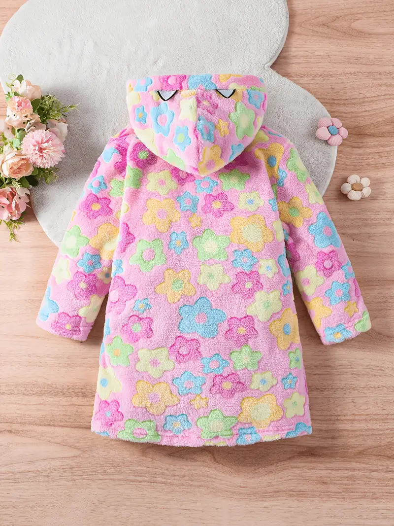 Girls' floral hooded towelling bathrobe