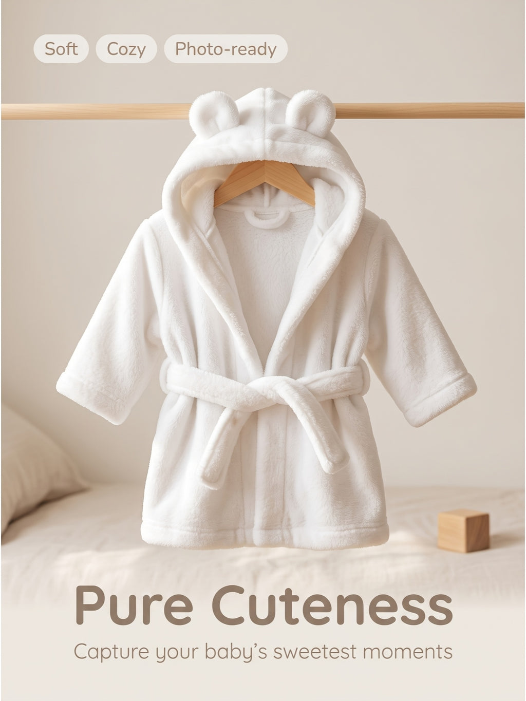 Newborn white hooded bathrobe
