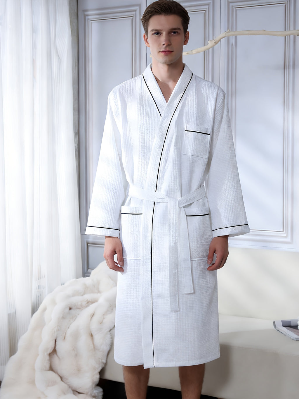 Unisex white bathrobe