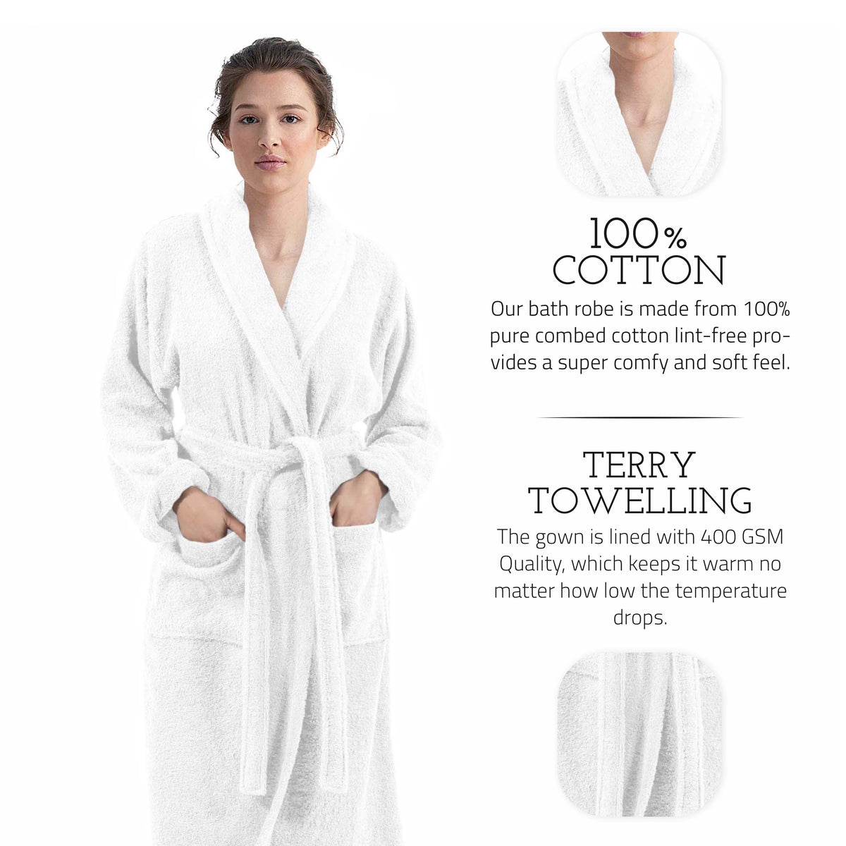 Unisex long terry towelling bathrobe