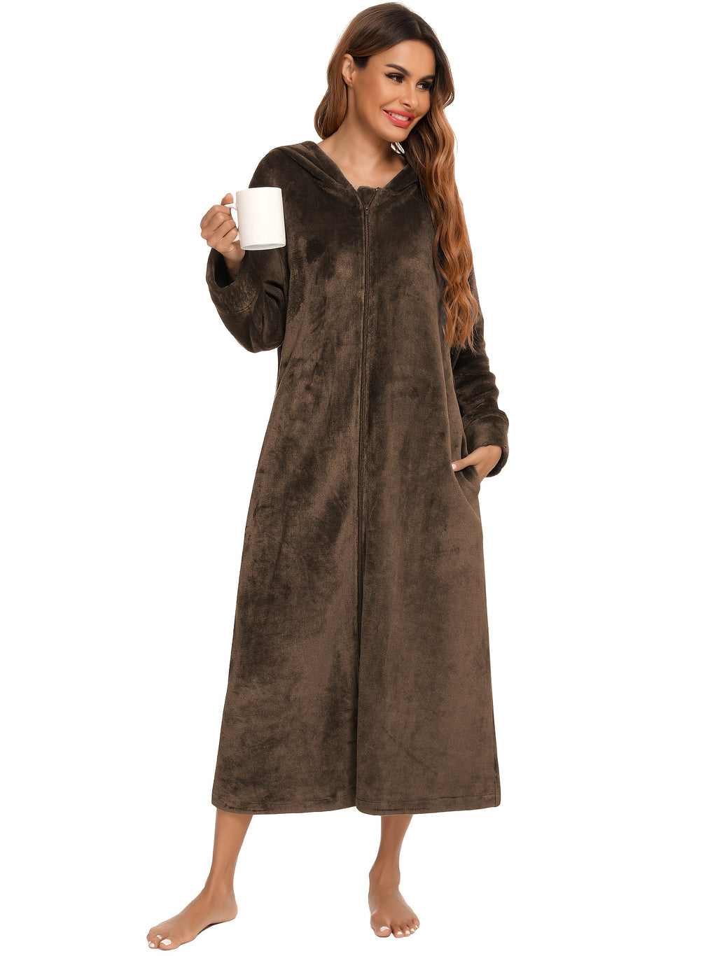 Women's long flannel zip-up dressing gown