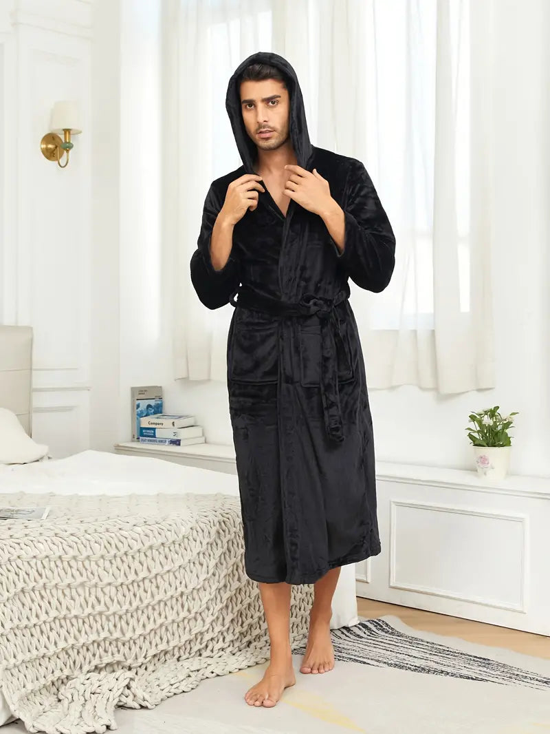 Men's hooded cotton bathrobe — Black