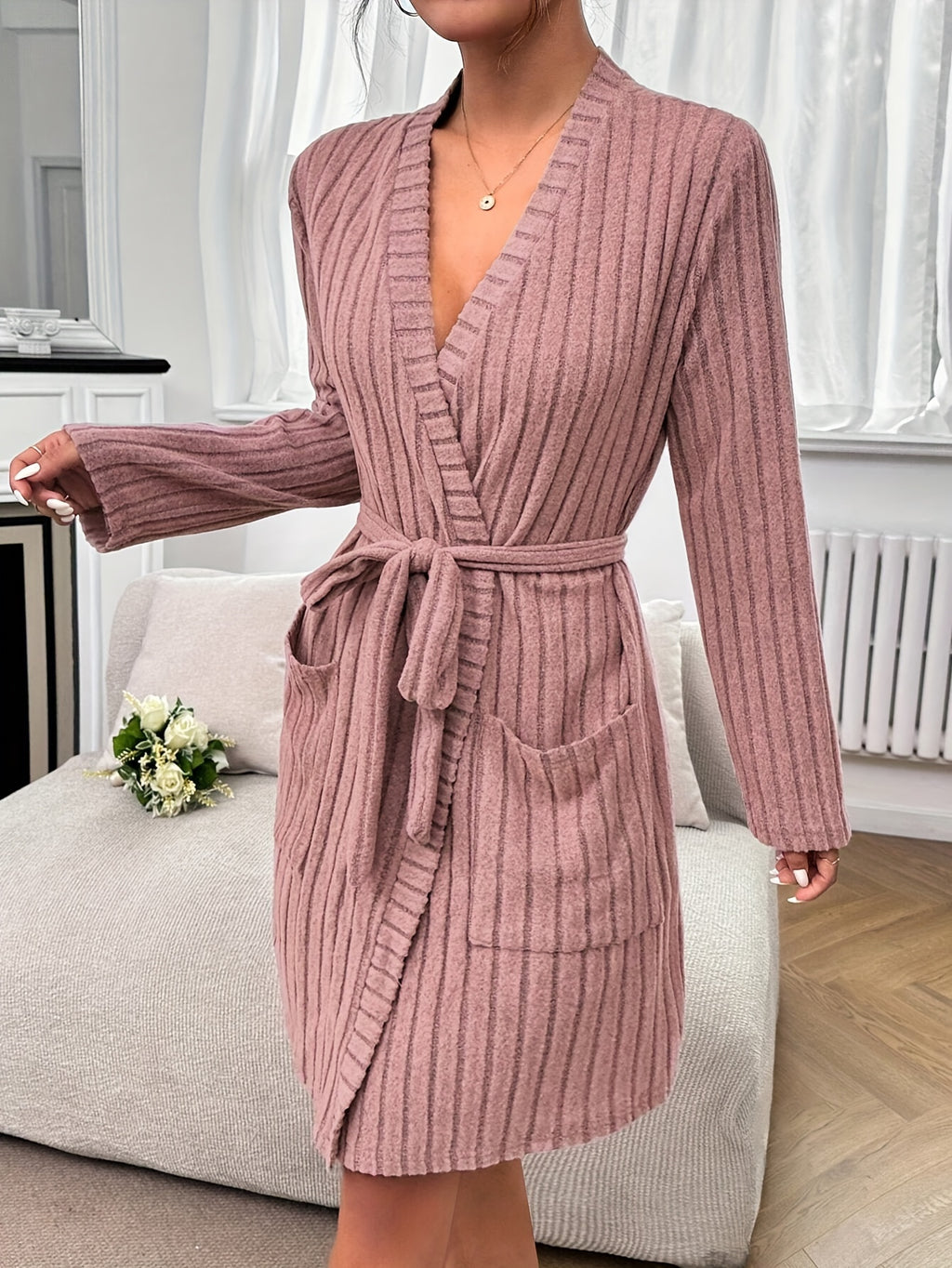 Women's bathrobe with a V neck