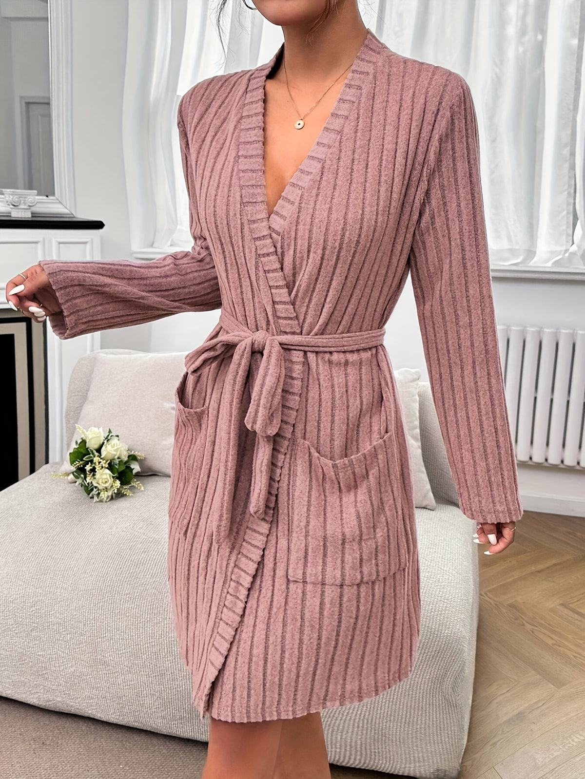 Women's bathrobe with a V neck