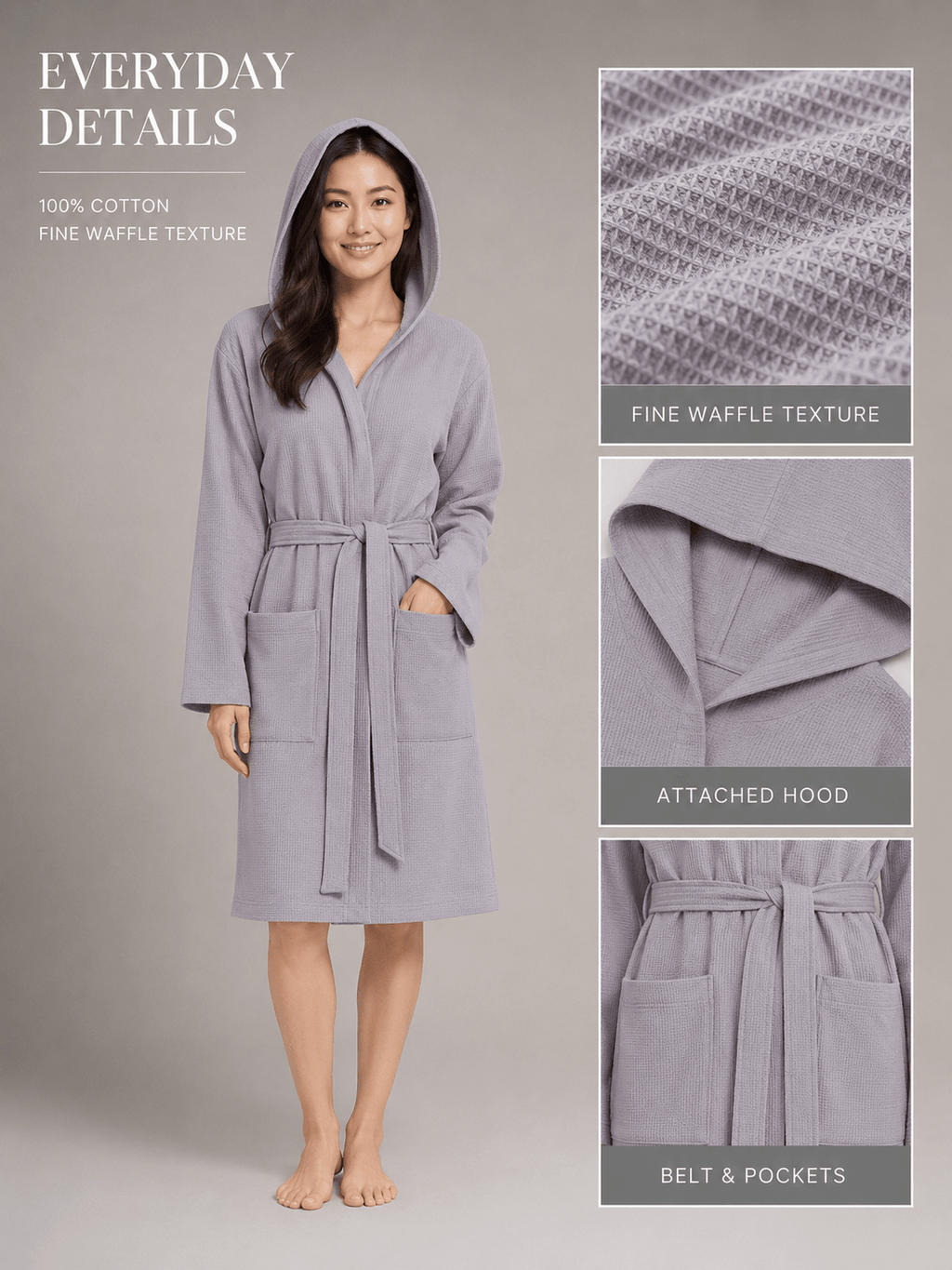 Women's hooded waffle bathrobe
