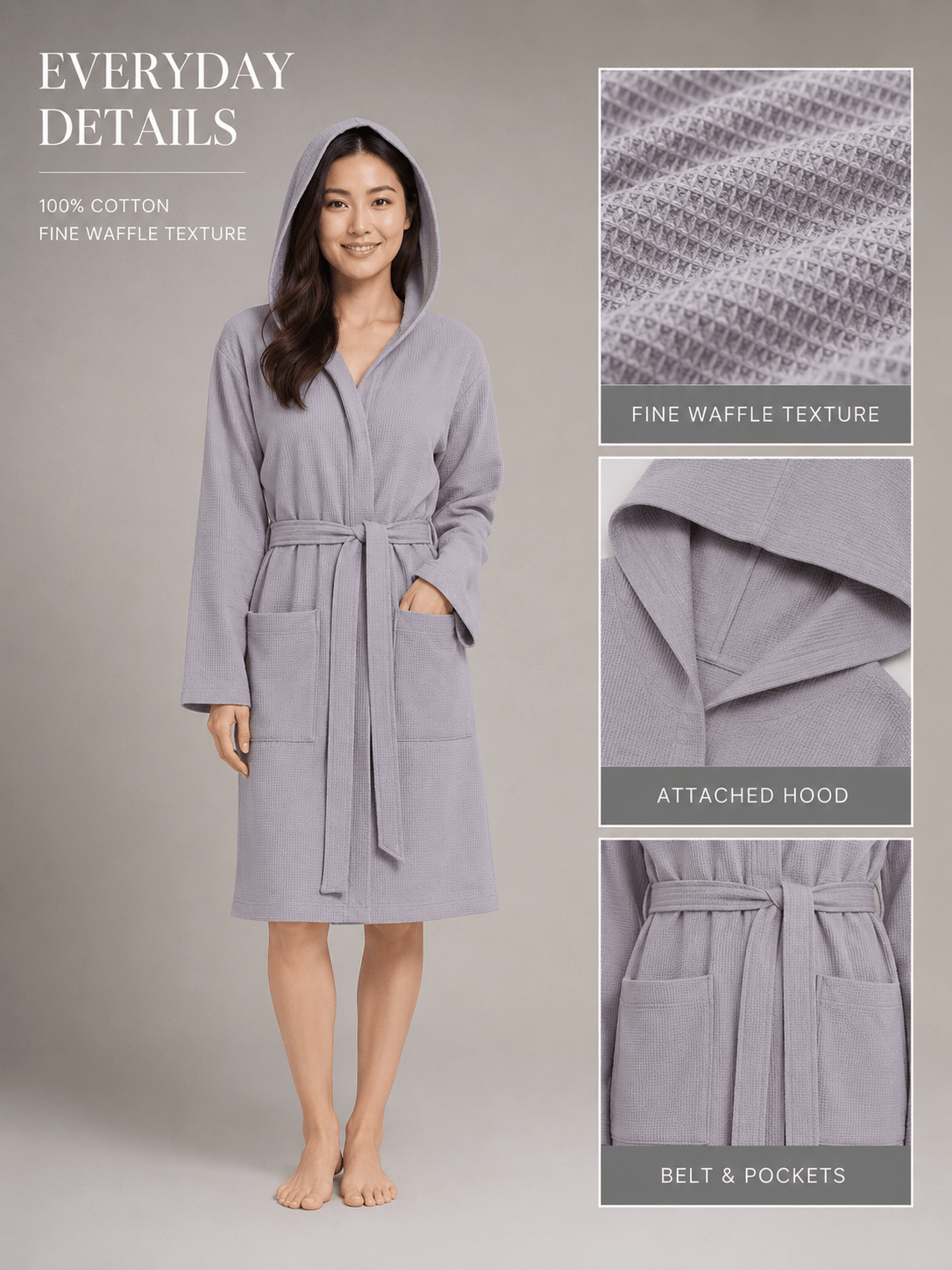 Women's hooded waffle bathrobe