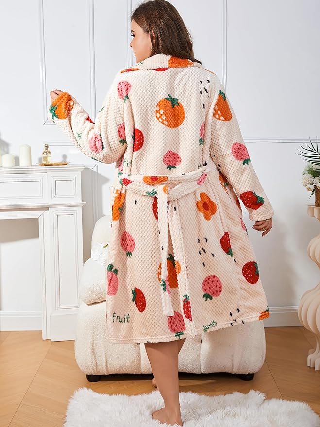 Women's short fleece bathrobe, plus size