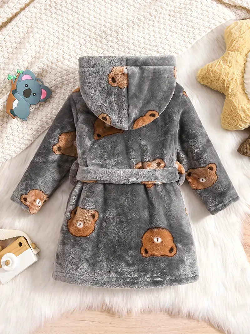 Baby grey bear fleece bathrobe