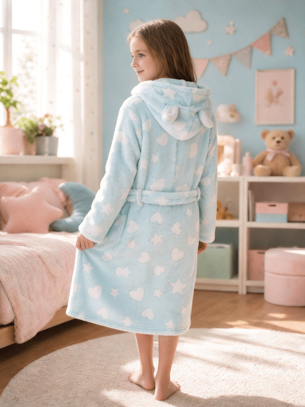 Kids' Fair Isle Christmas hooded fleece dressing gown
