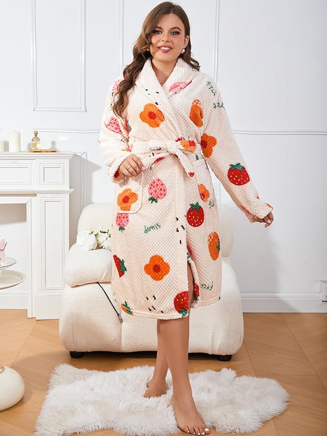 Women's short fleece bathrobe, plus size