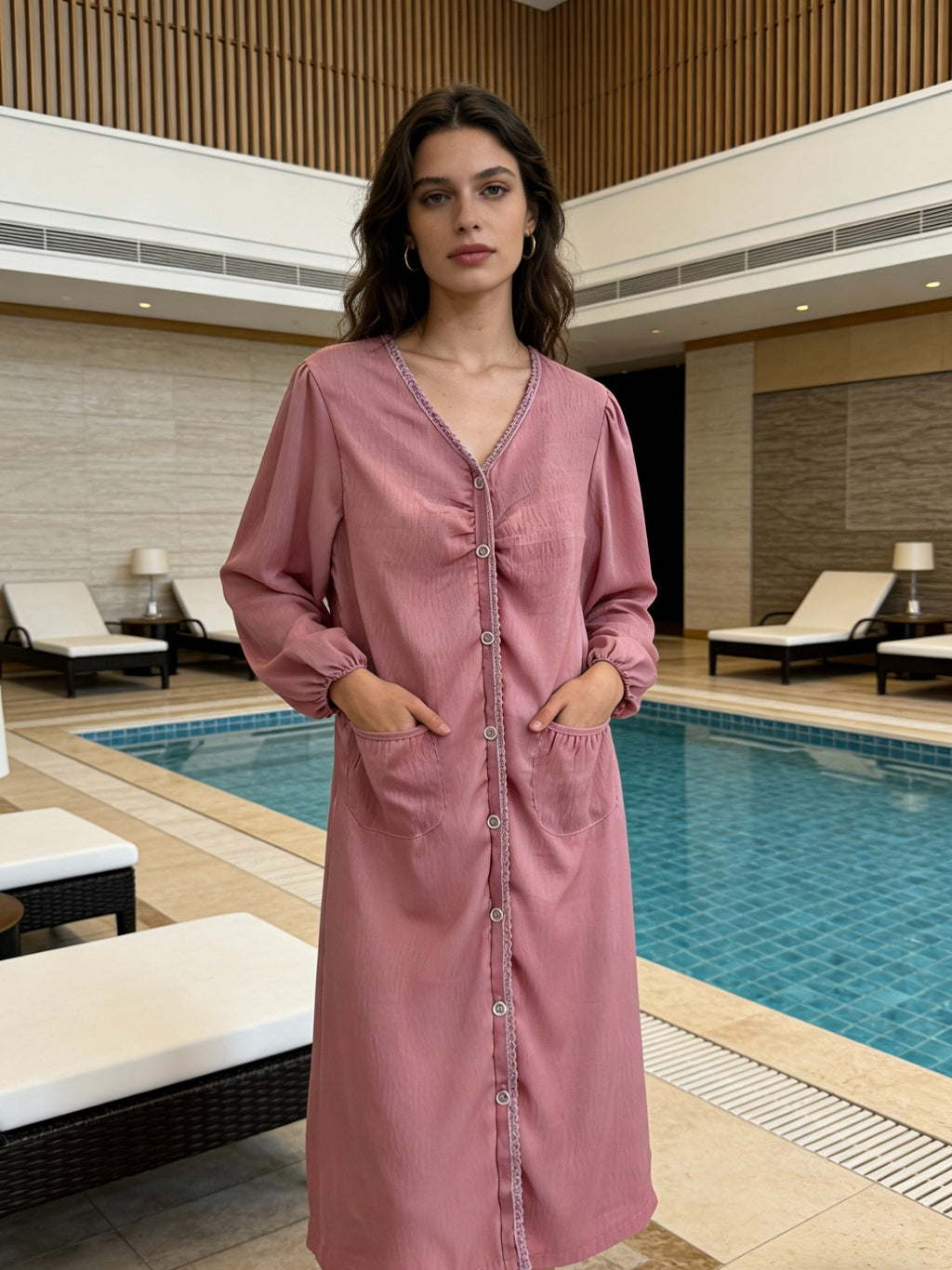 Women's pink button-up nightdress