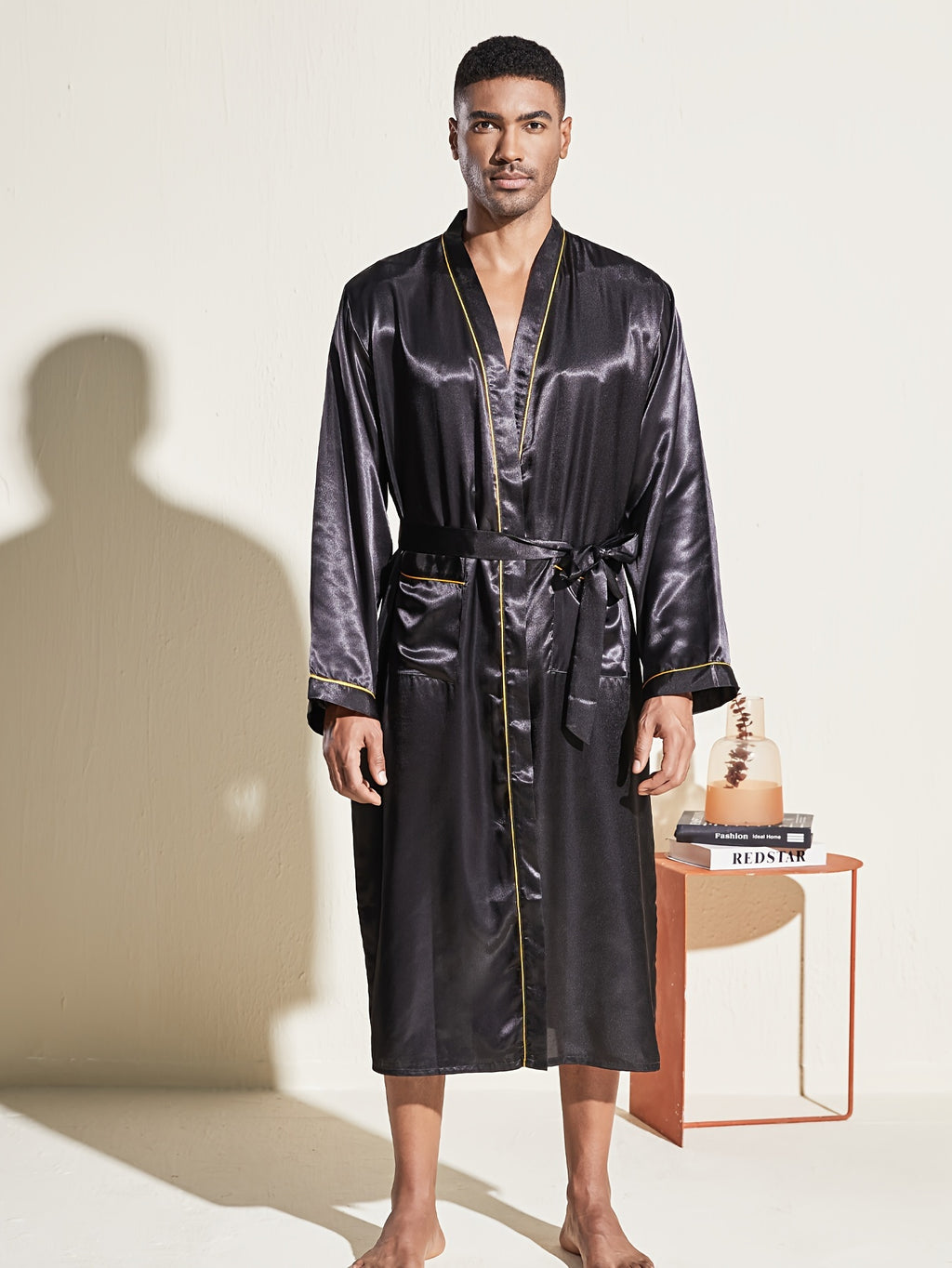 Men's gold trimmed satin dressing gown