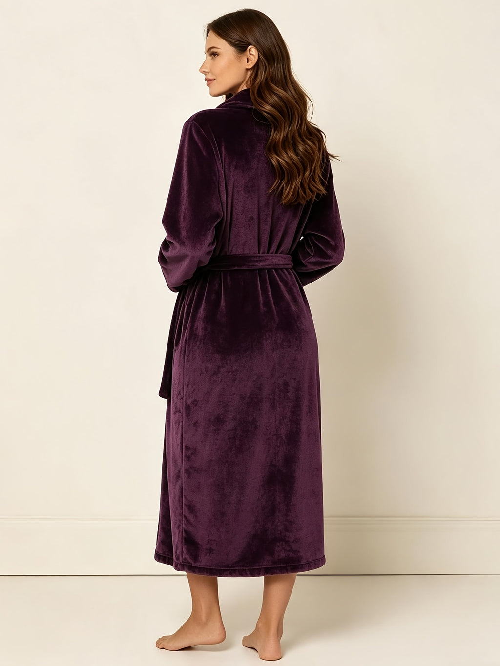Women's plum flannel long dressing gown