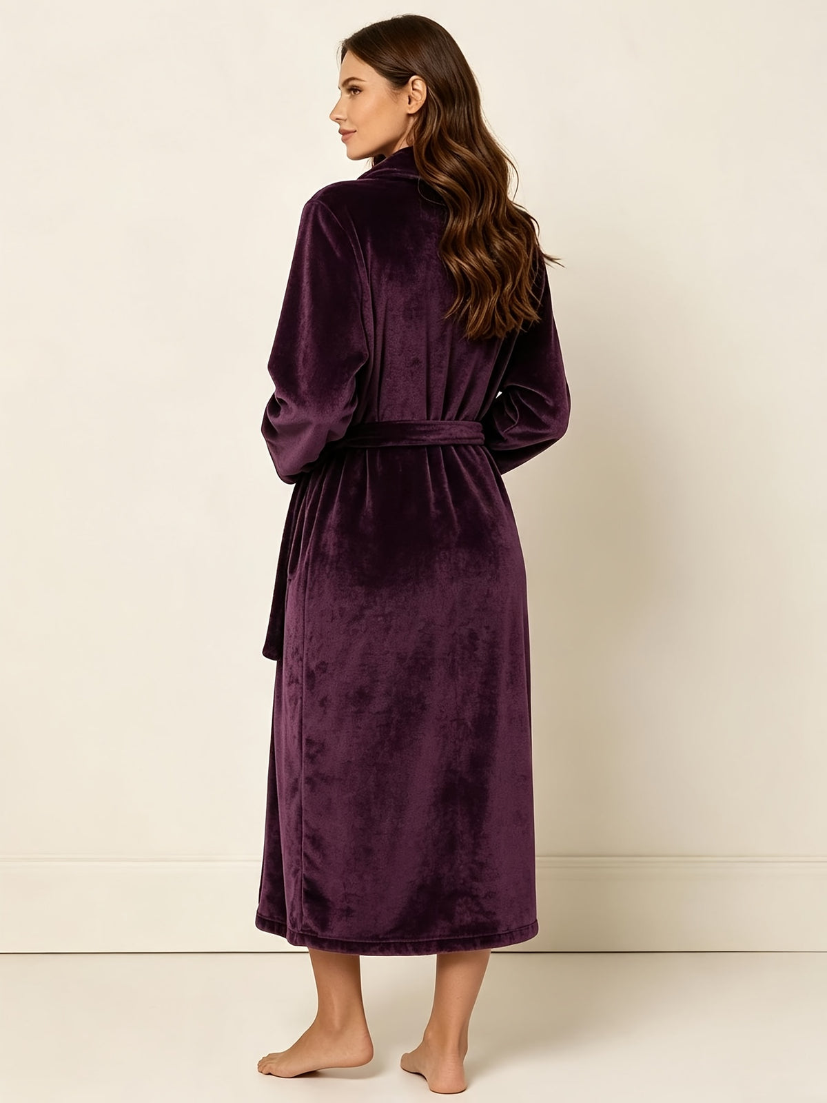 Women's plum flannel long dressing gown