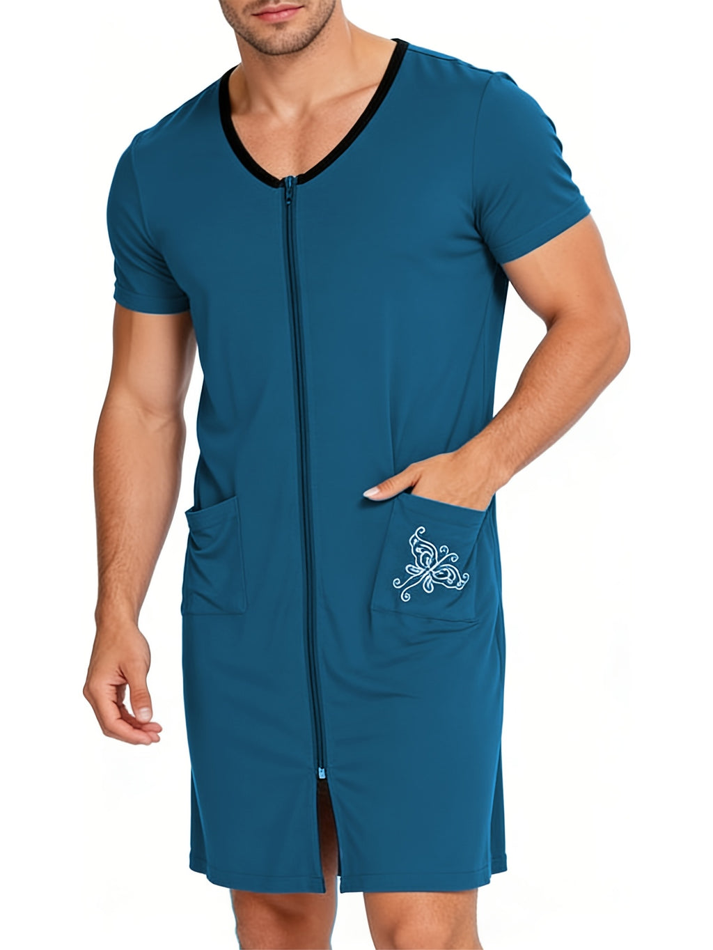 Men's zip front short sleeve lounge robe