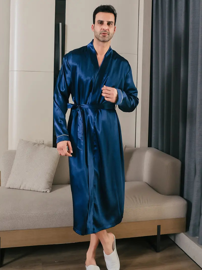 Men's long satin dressing gown
