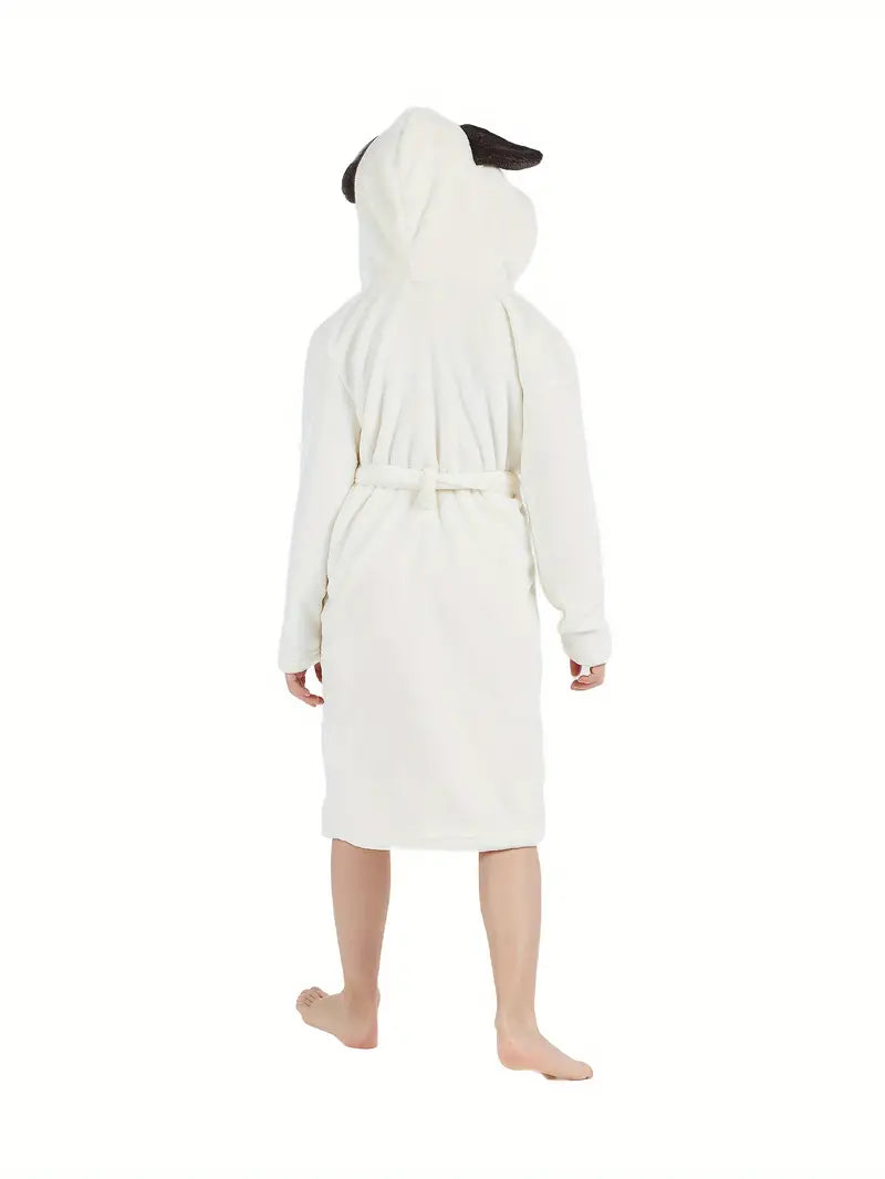 Girls' white animal print fleece bathrobe Image