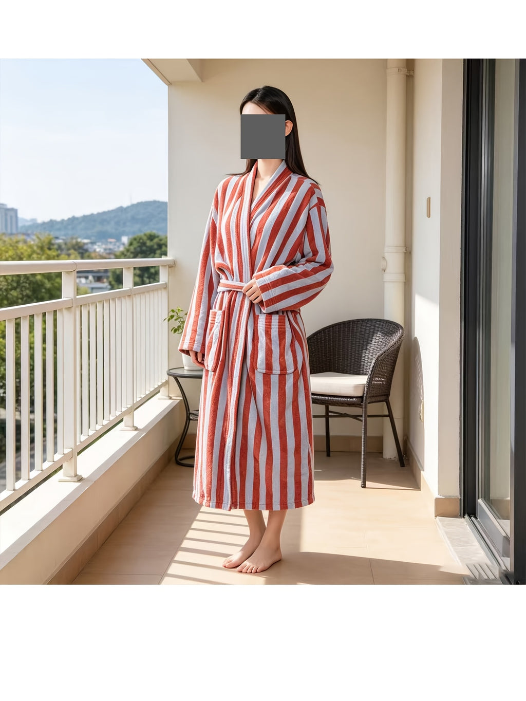 Women's yellow striped dressing gown