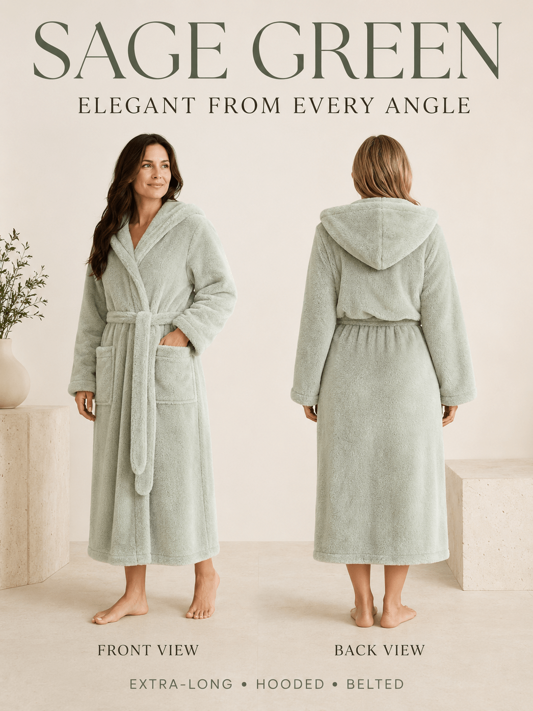 Women's long fleece bathrobe