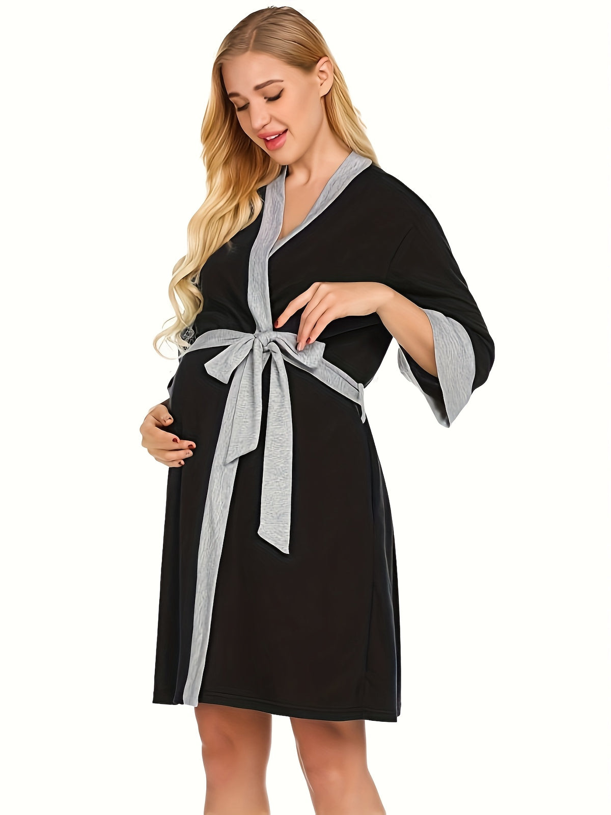 Women's knitted maternity nursing dressing gown Image