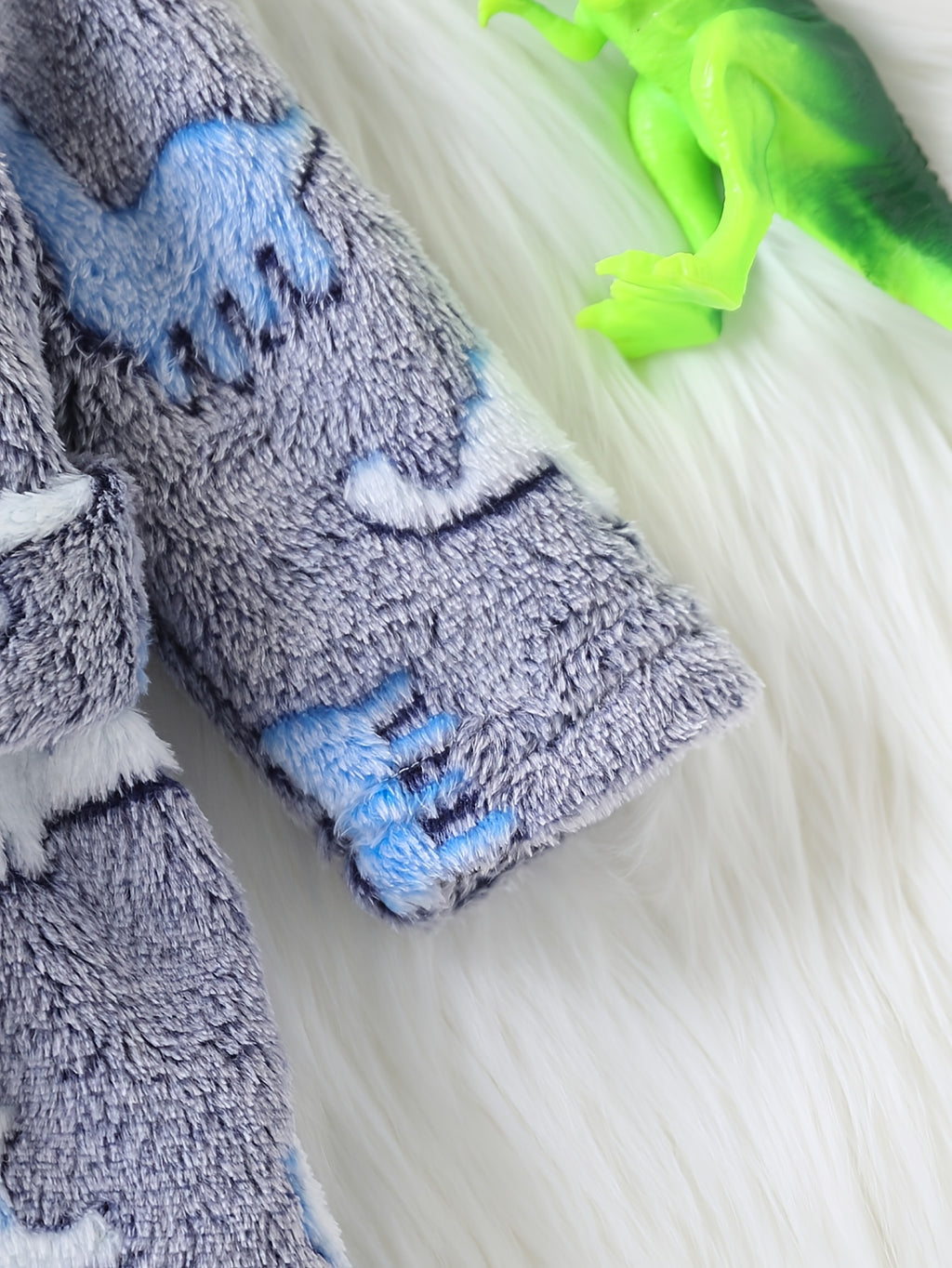 Baby long hooded dinosaur fluffy fleece dressing gown