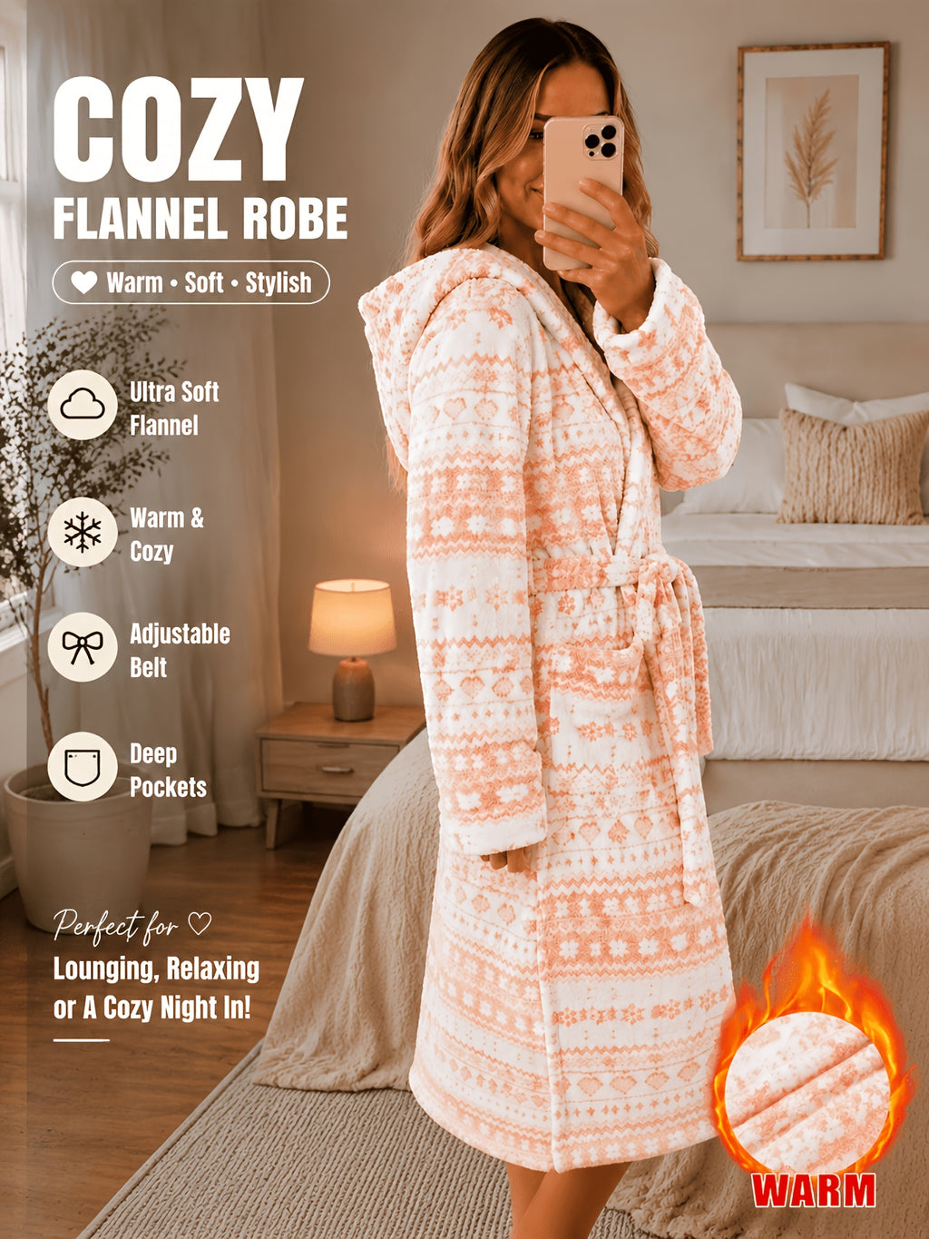 Women's grey flannel hooded dressing gown