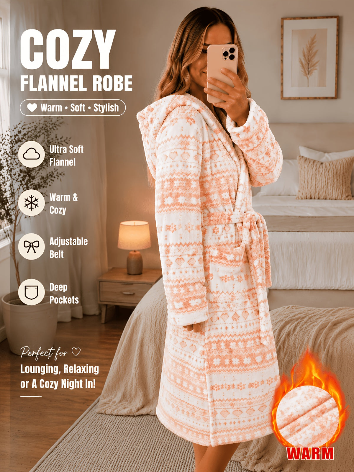 Women's grey flannel hooded dressing gown