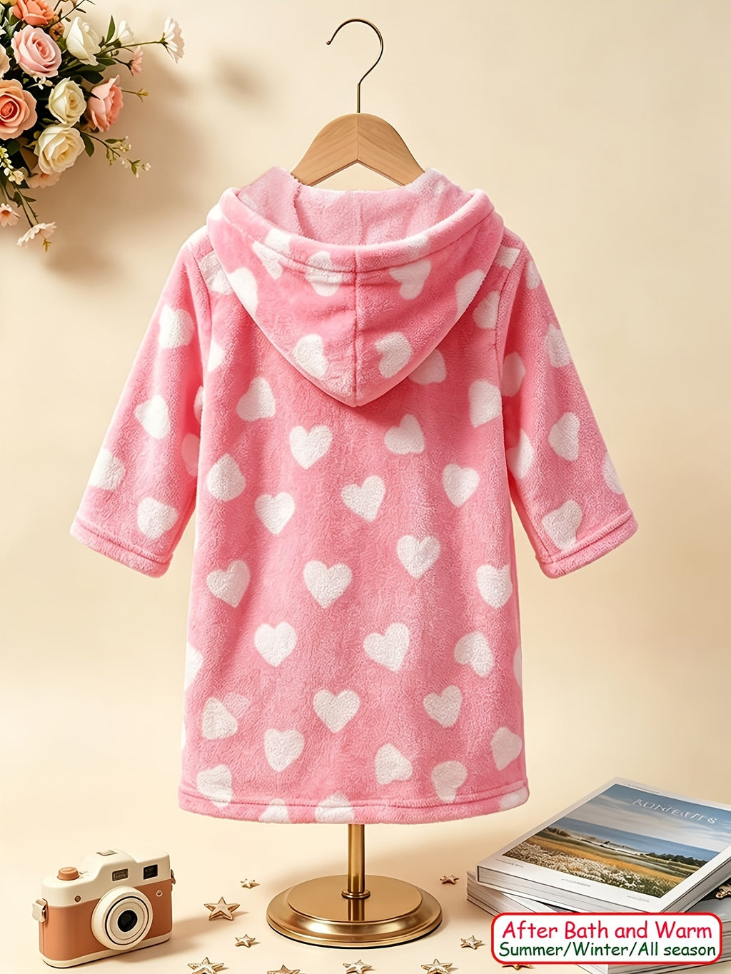 Baby pink hooded fleece bathrobe
