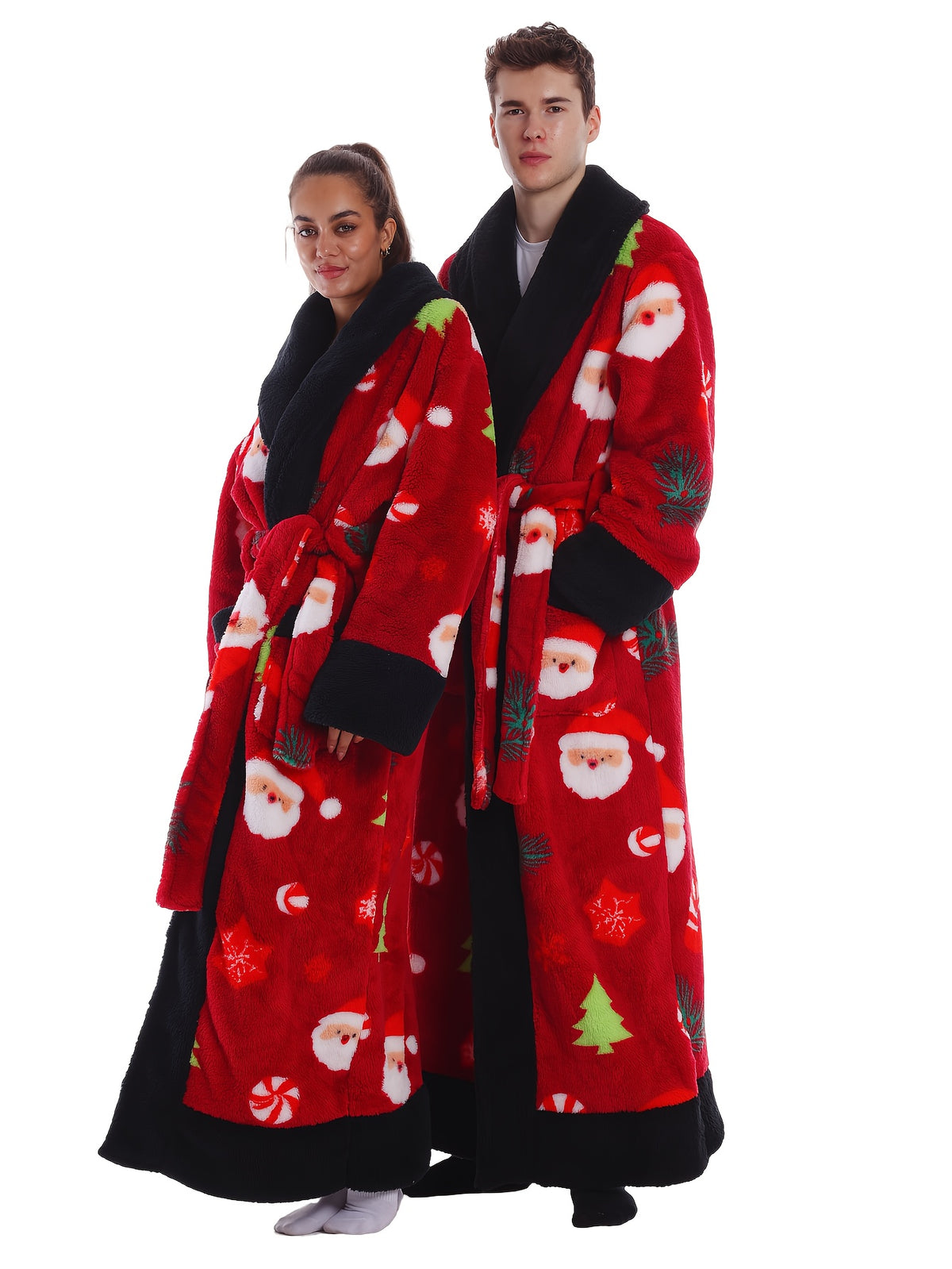 Unisex red Santa print hooded dressing gown